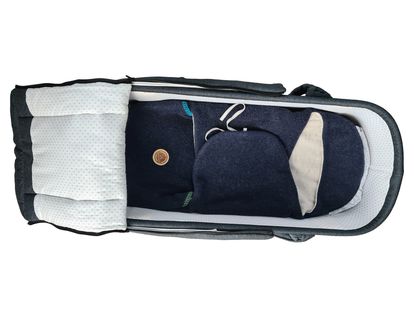Einschlagdecke blau-grün Detail – handgefertigte Babytextilien