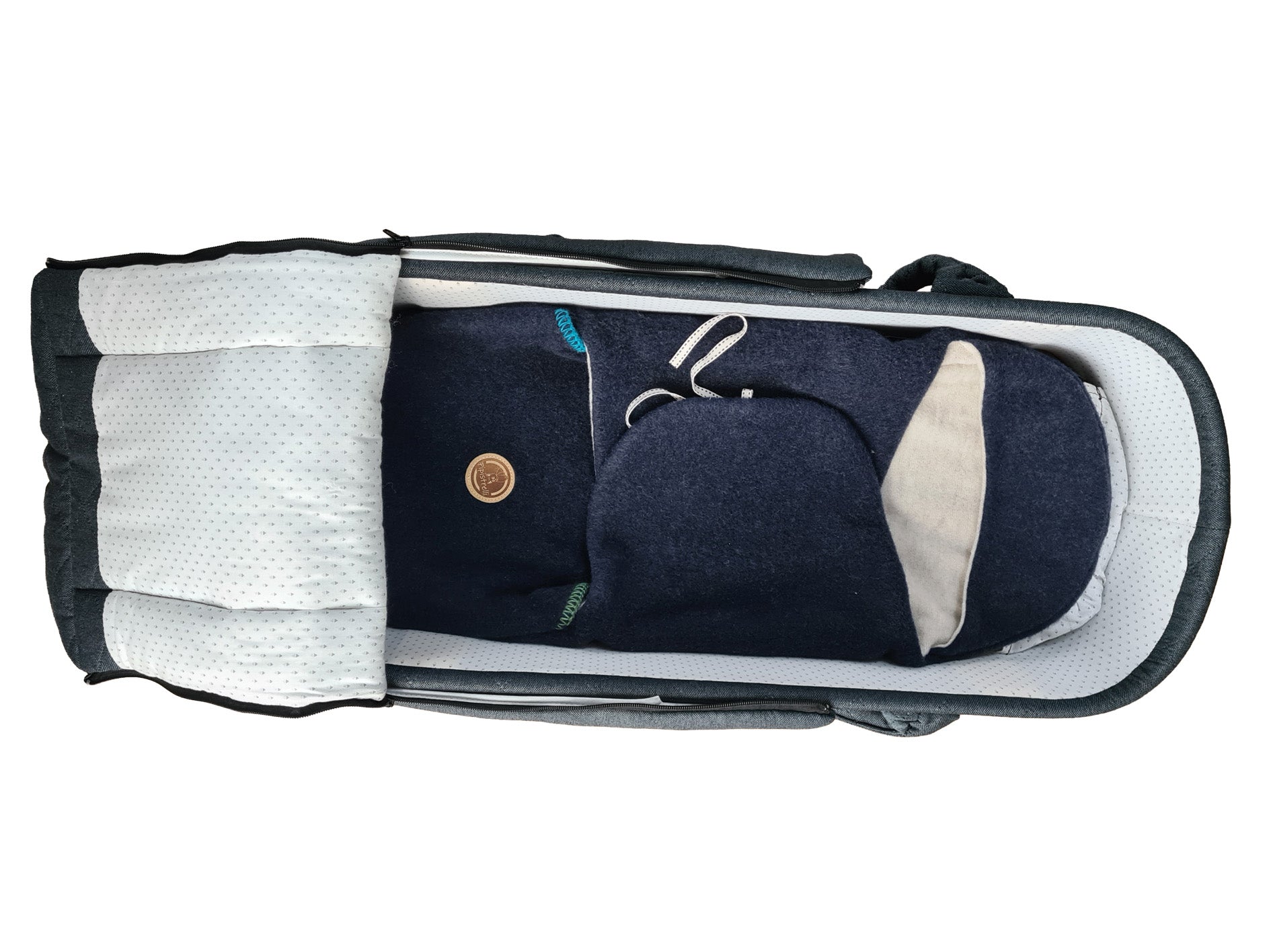 Einschlagdecke blau-grün Detail – handgefertigte Babytextilien