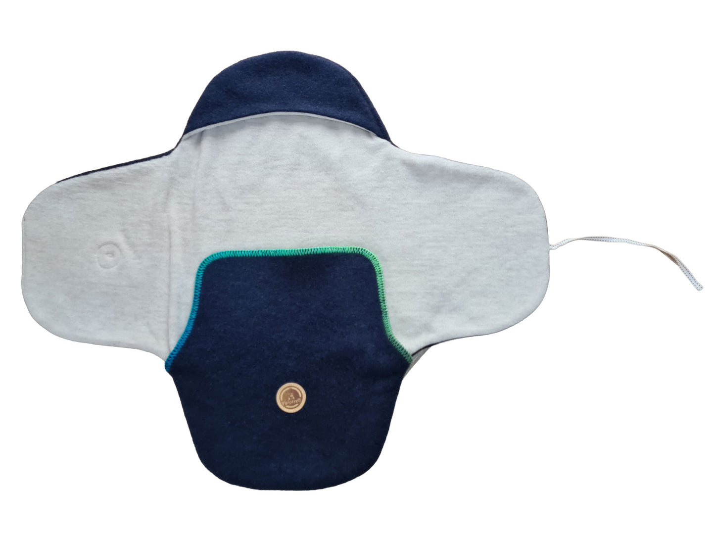 Baby Einschlagdecke blau-grün – Frontansicht 100% Natur